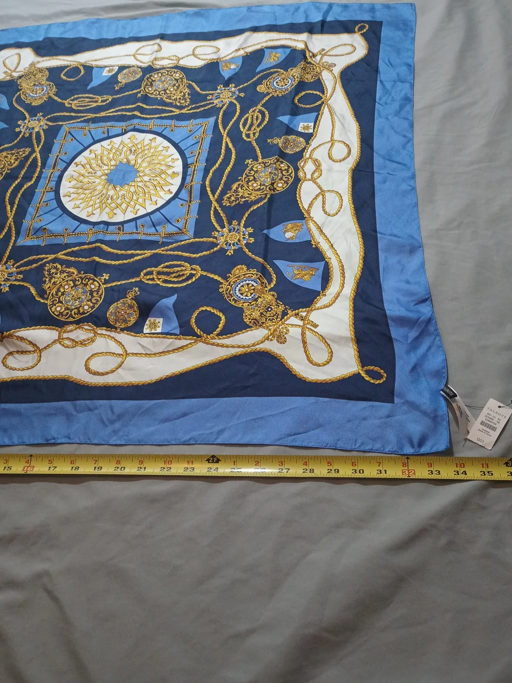 Talbots Gold Link Medallion Print Silk Scarf
